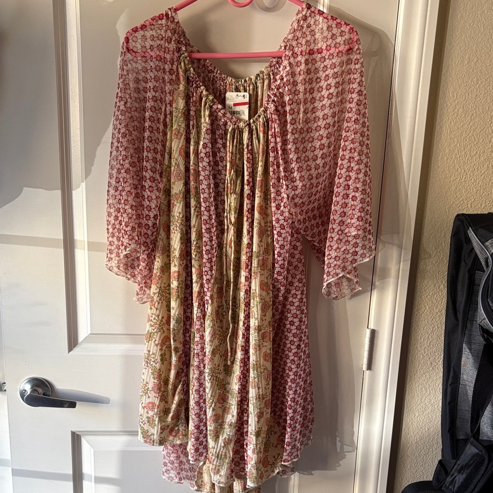 Free People Floral Sheer Top in Pink and Cream